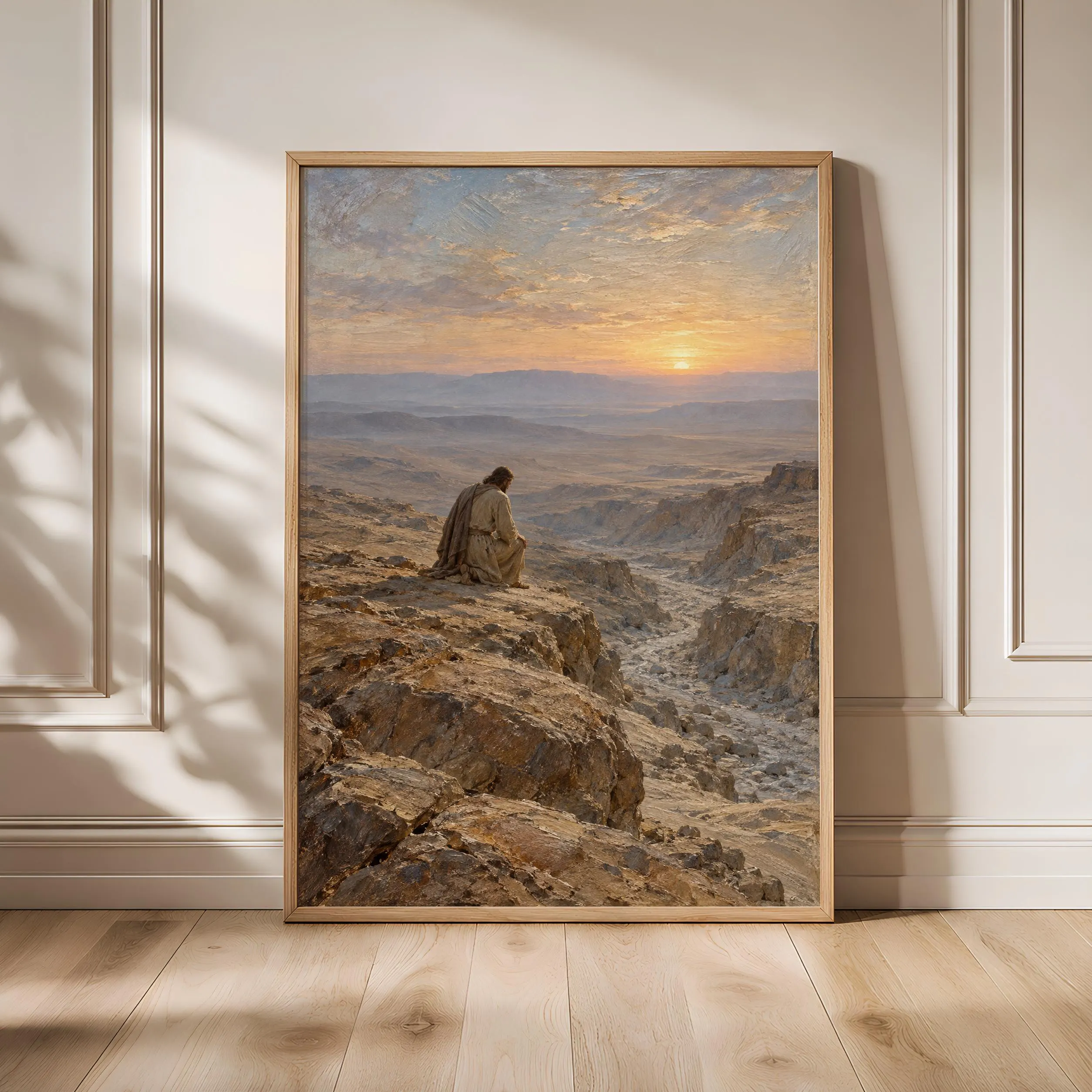 Jesus in the Wilderness Wall Art, Moody Desert Oil Painting – Calm Wall Art by Artsify - Image 1