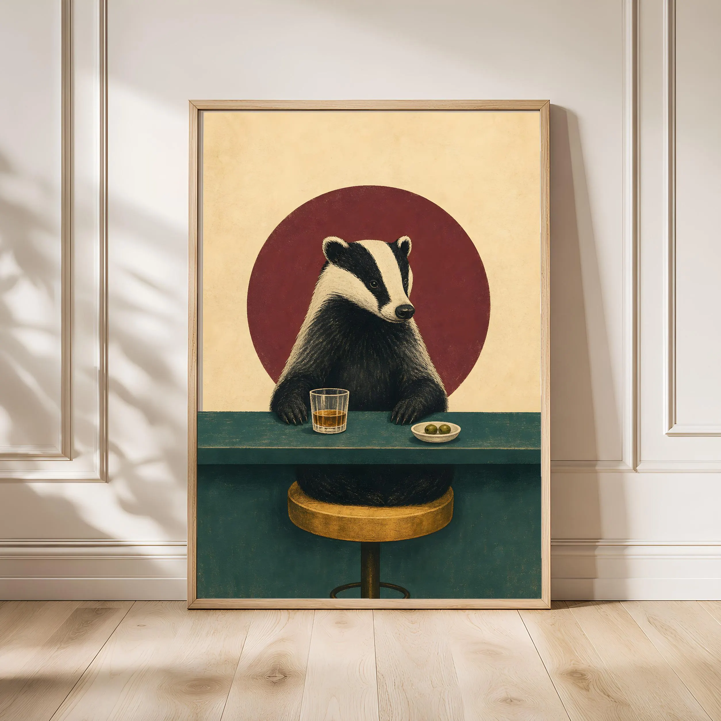 Funny Badger Print, Bar Cart Wall Art, Quirky Animal Poster, Whiskey Lover Decor, Housewarming Gift – Calm Wall Art by Artsify - Image 1